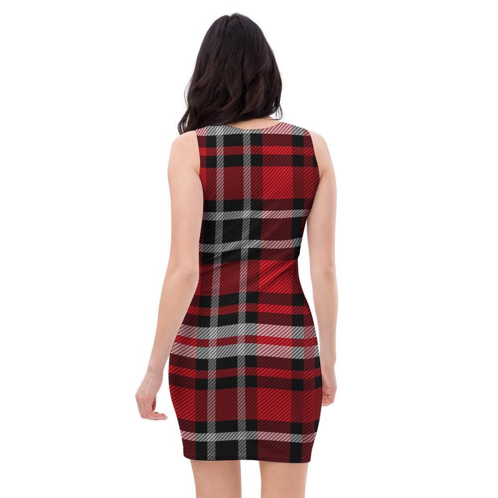 Red Plaid Tartan Print Bodycon Dress-grizzshop