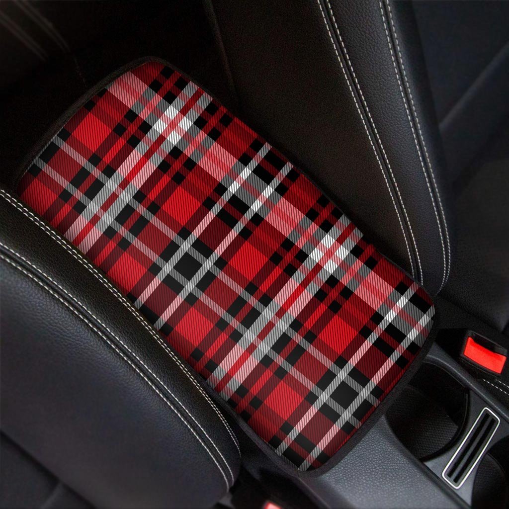 Red Plaid Tartan Print Car Console Cover-grizzshop