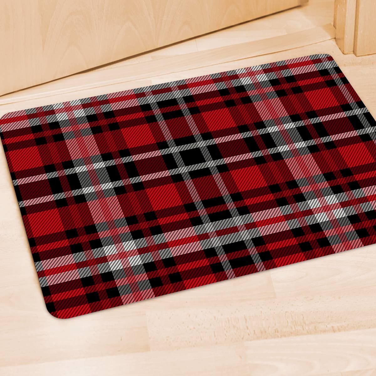 Red Plaid Tartan Print Door Mat-grizzshop