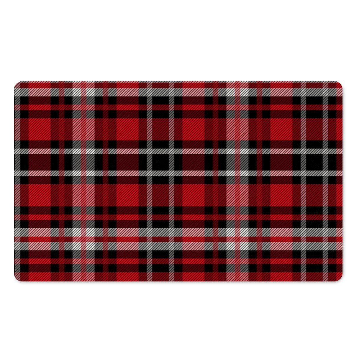Red Plaid Tartan Print Door Mat-grizzshop