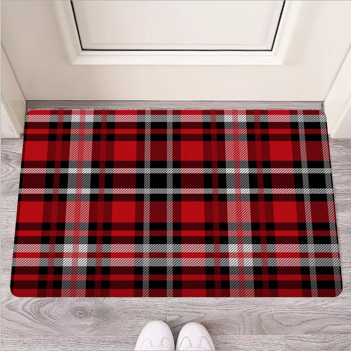 Red Plaid Tartan Print Door Mat-grizzshop