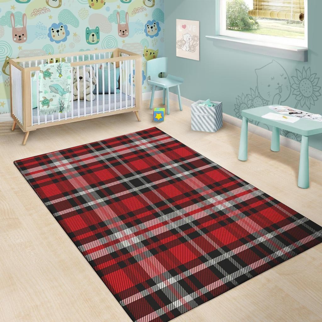 Red Plaid Tartan Print Floor Mat-grizzshop