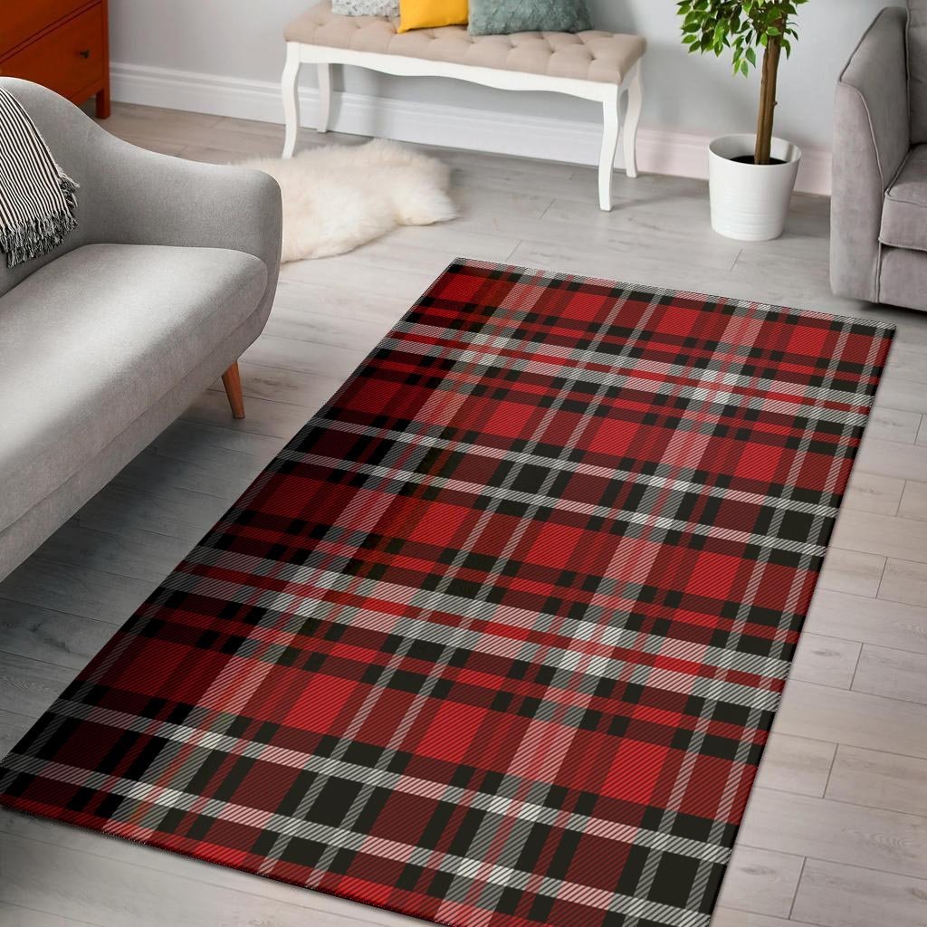 Red Plaid Tartan Print Floor Mat-grizzshop