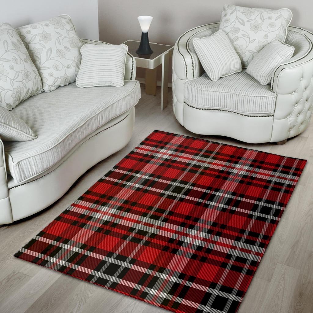 Red Plaid Tartan Print Floor Mat-grizzshop