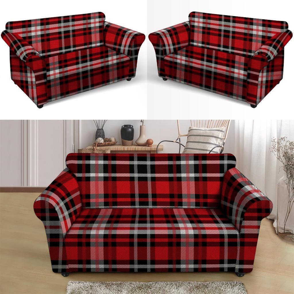 Red Plaid Tartan Print Loveseat Cover-grizzshop