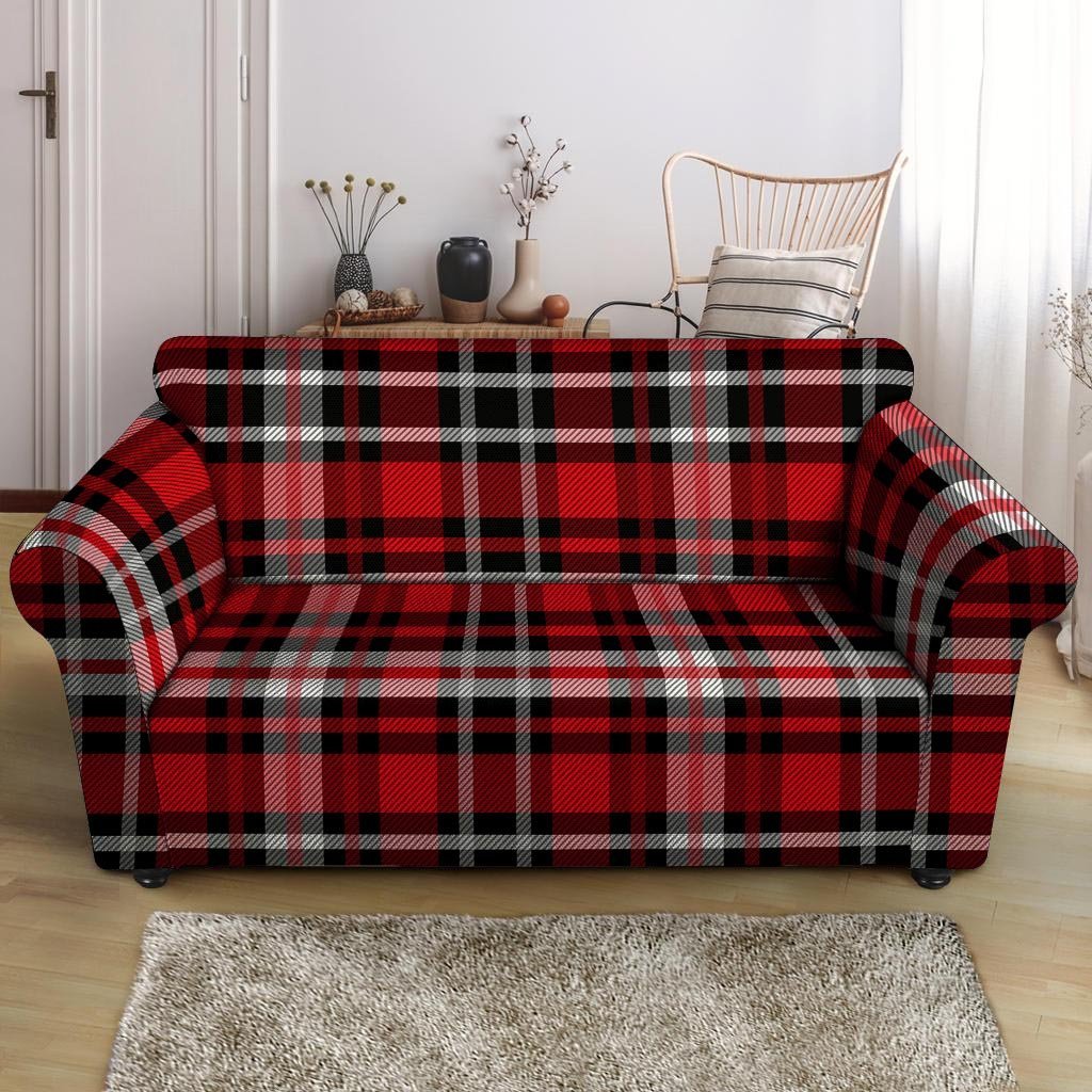 Red Plaid Tartan Print Loveseat Cover-grizzshop