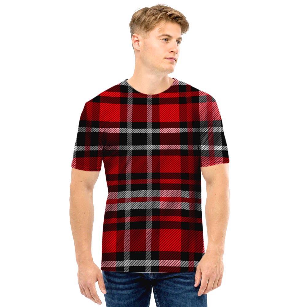 Red Plaid Tartan Print Men T Shirt-grizzshop