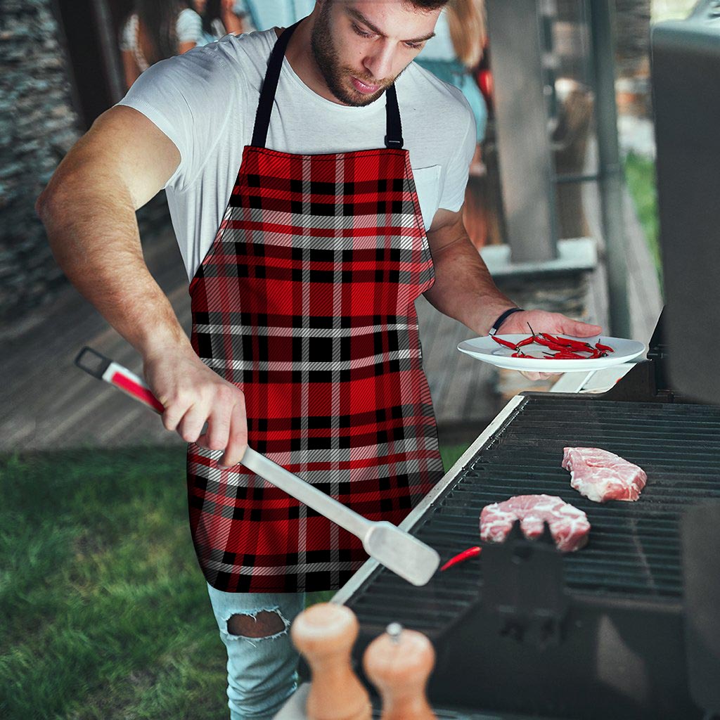 Red Plaid Tartan Print Men's Apron-grizzshop