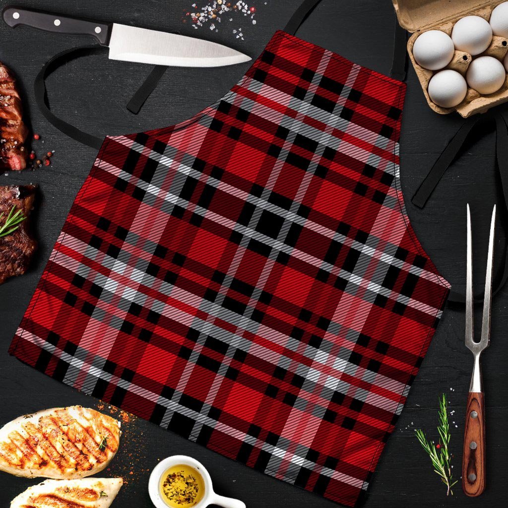 Red Plaid Tartan Print Men's Apron-grizzshop