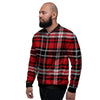 Red Plaid Tartan Print Men's Bomber Jacket-grizzshop