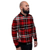 Red Plaid Tartan Print Men's Bomber Jacket-grizzshop