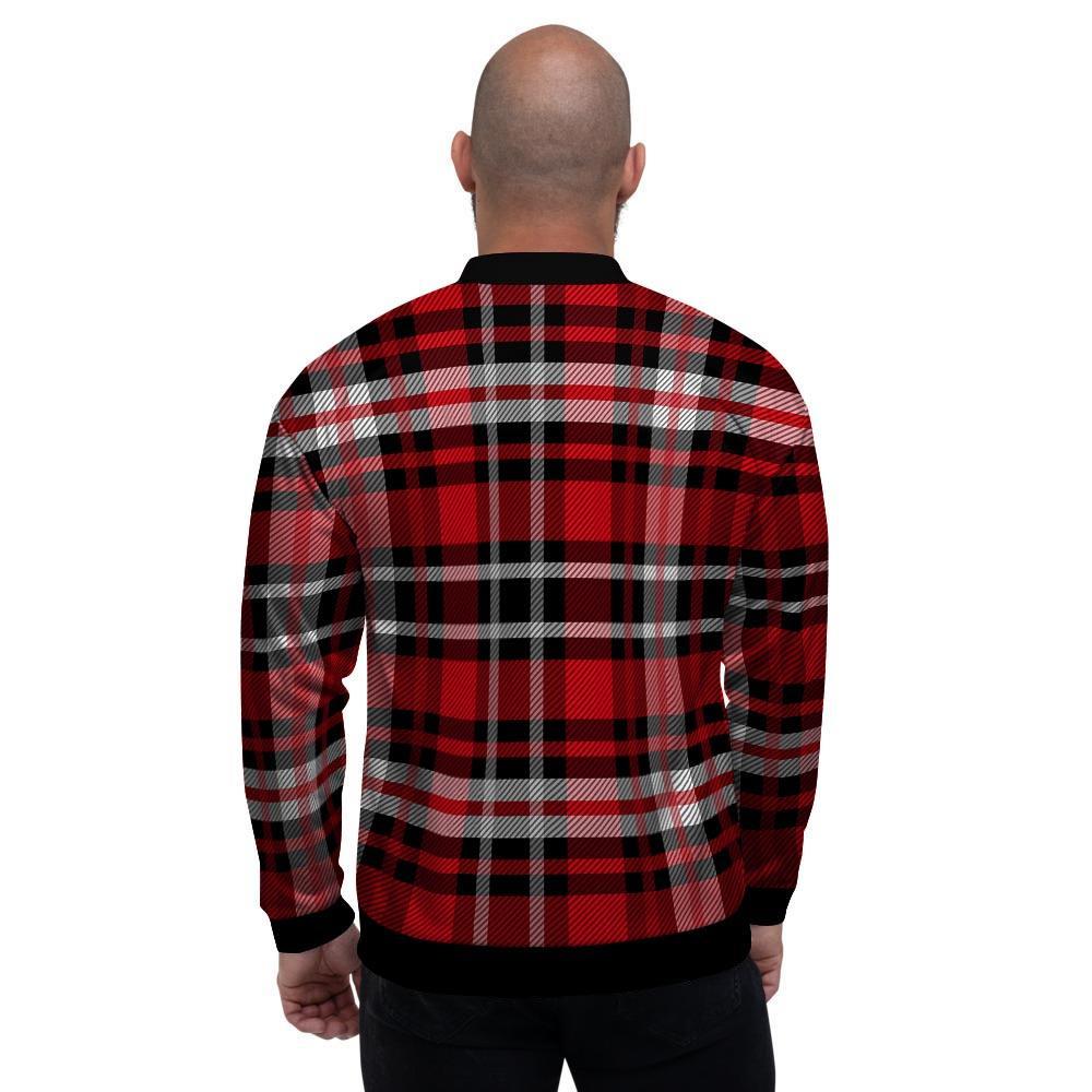 Red Plaid Tartan Print Men's Bomber Jacket-grizzshop