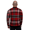 Red Plaid Tartan Print Men's Bomber Jacket-grizzshop