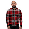 Red Plaid Tartan Print Men's Bomber Jacket-grizzshop