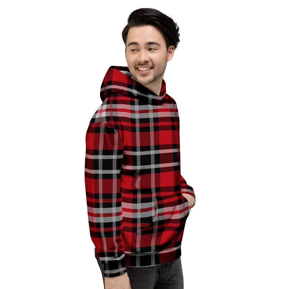 Red Plaid Tartan Print Men's Hoodie-grizzshop