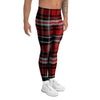 Red Plaid Tartan Print Men's Leggings-grizzshop