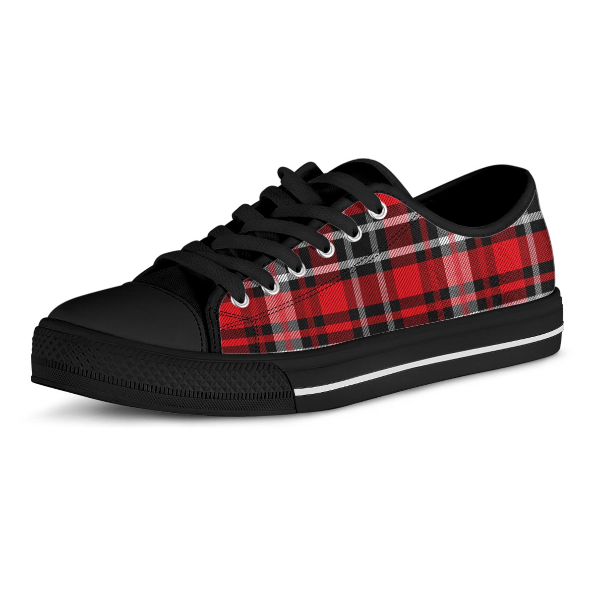 Red Plaid Tartan Print Men's Low Top Shoes-grizzshop