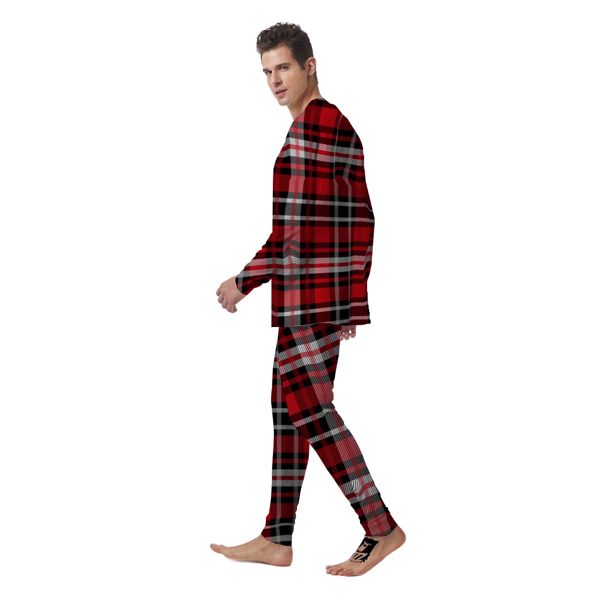 Red Plaid Tartan Print Men's Pajamas-grizzshop