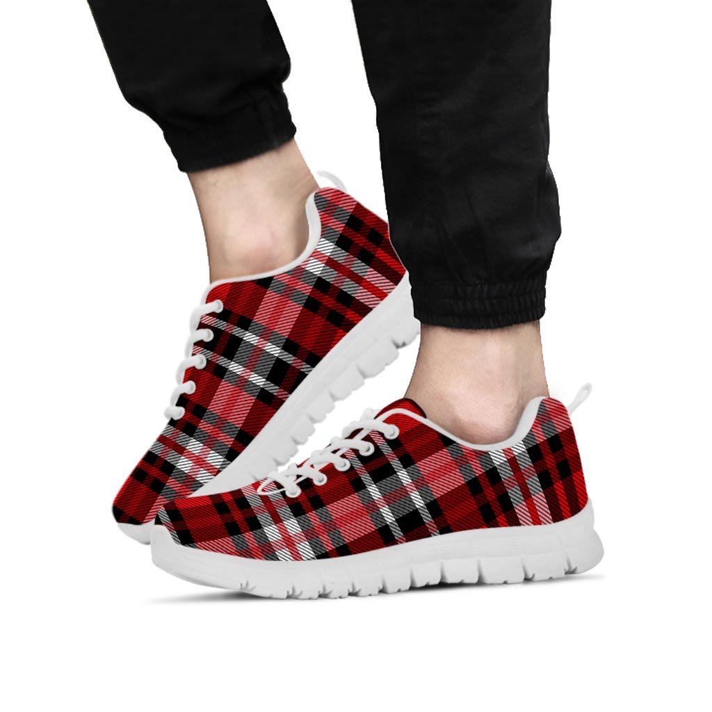 Red Plaid Tartan Print Men's Sneakers-grizzshop