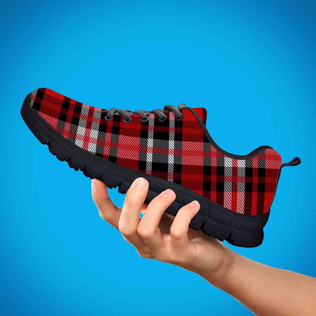 Red Plaid Tartan Print Men's Sneakers-grizzshop