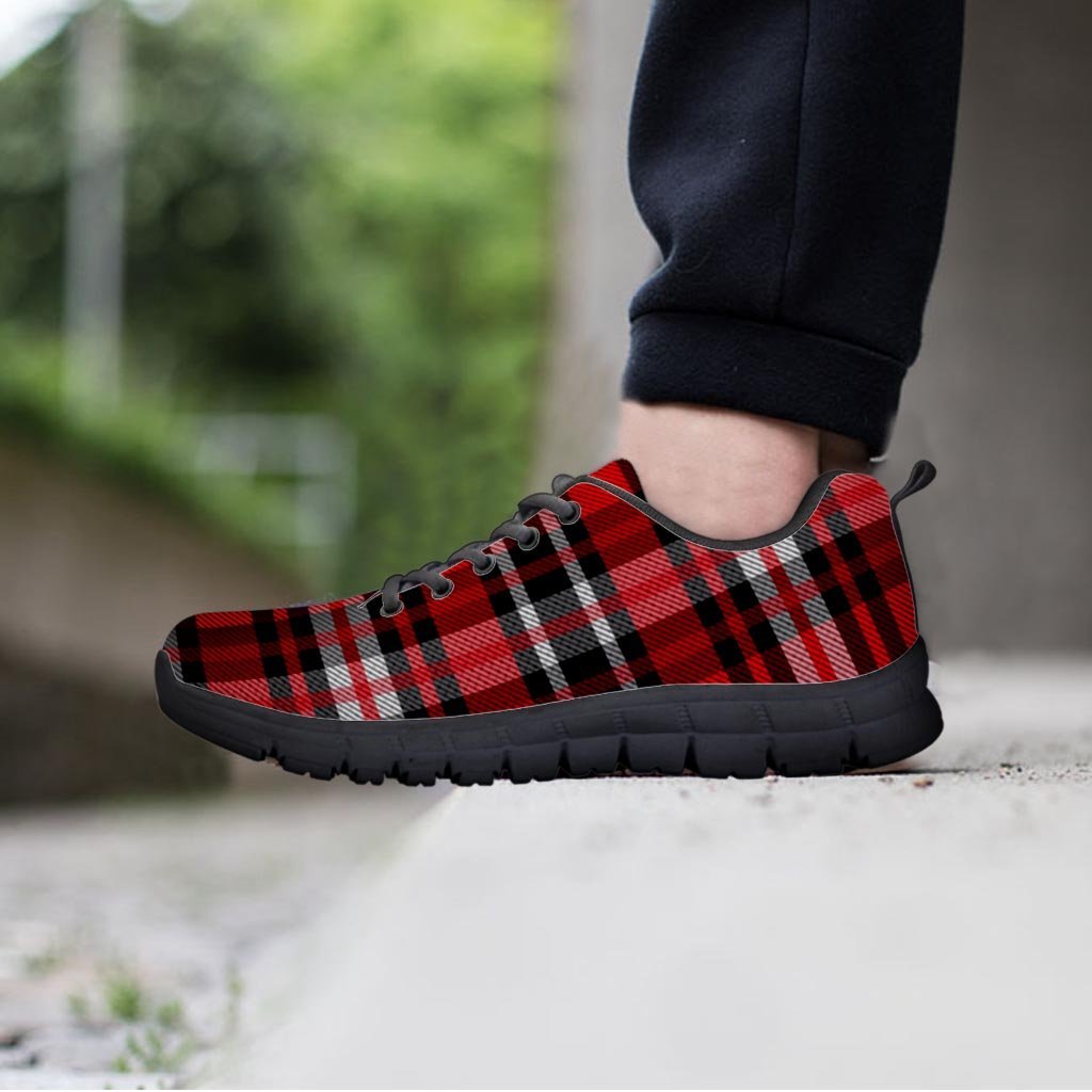 Red Plaid Tartan Print Men's Sneakers-grizzshop