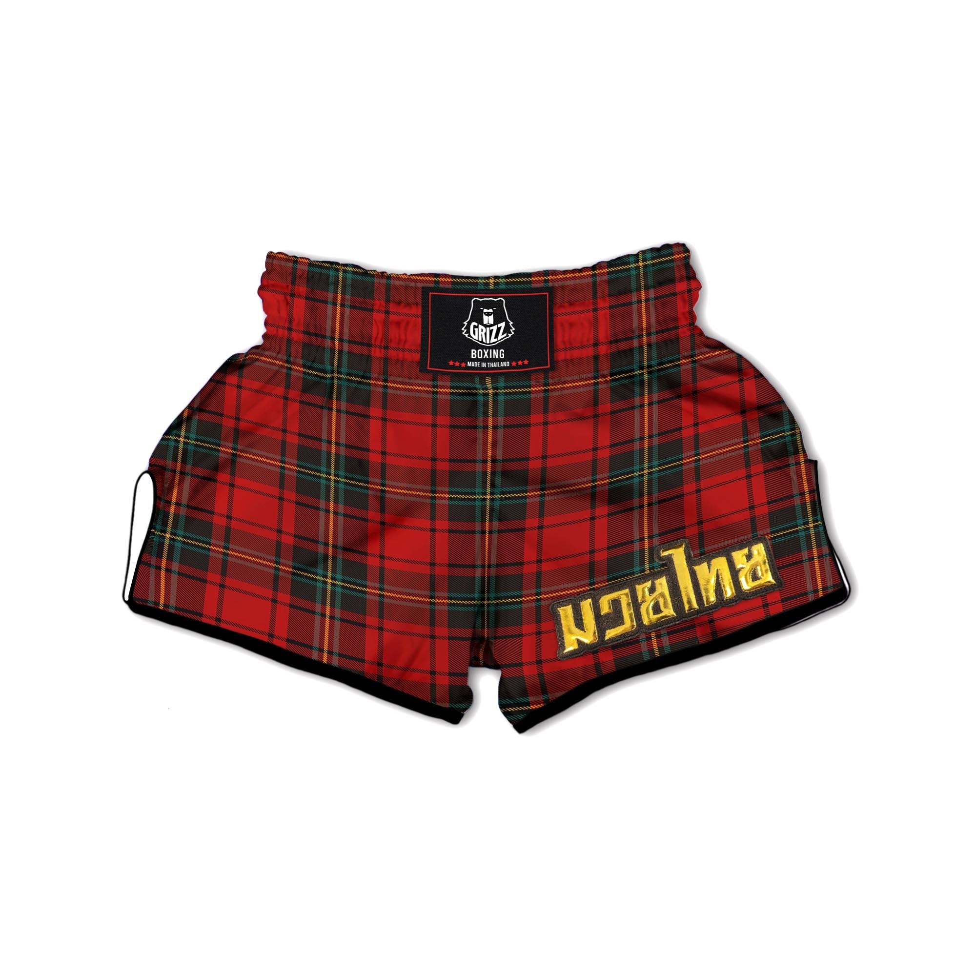 Red Plaid Tartan Print Muay Thai Boxing Shorts-grizzshop