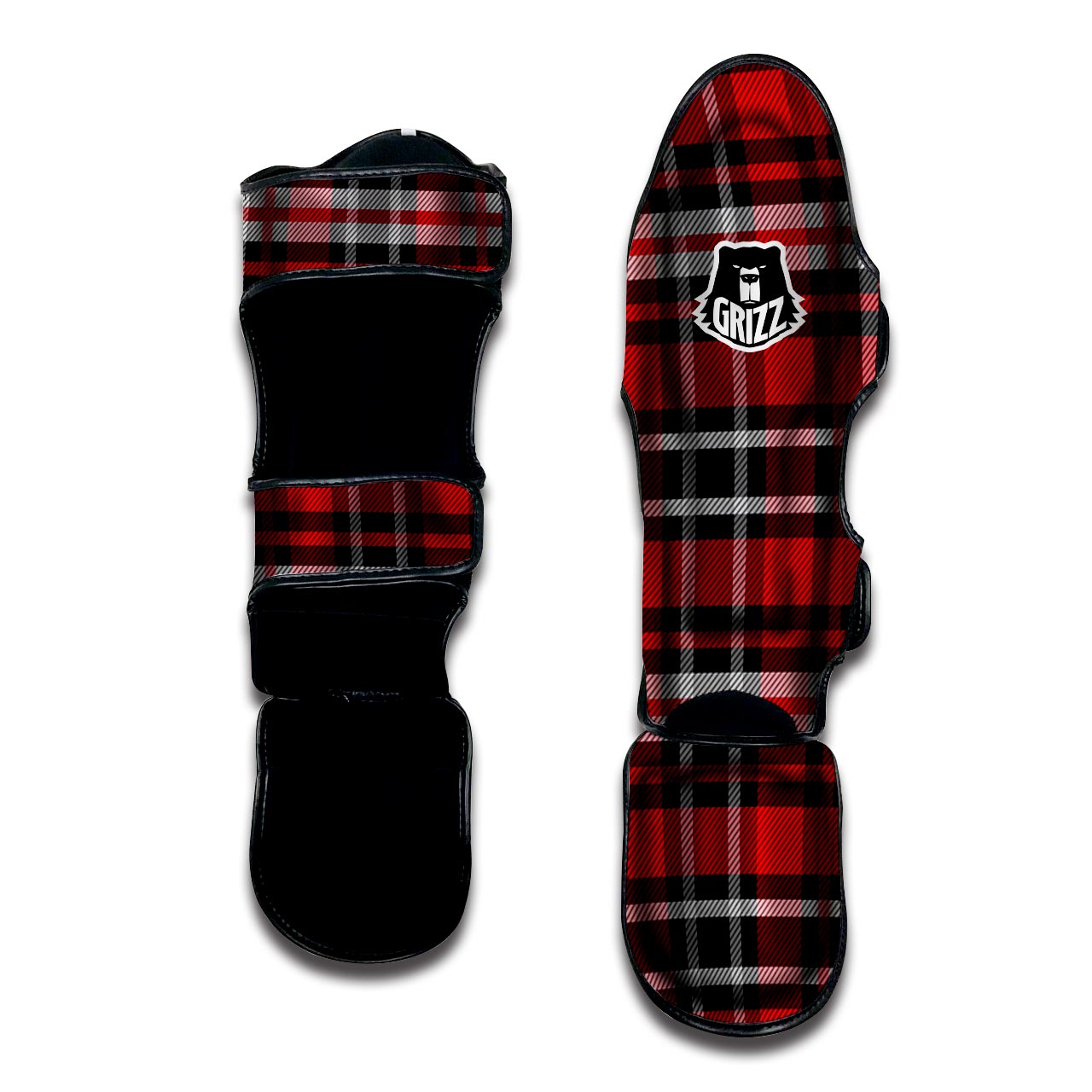 Red Plaid Tartan Print Muay Thai Shin Guard-grizzshop