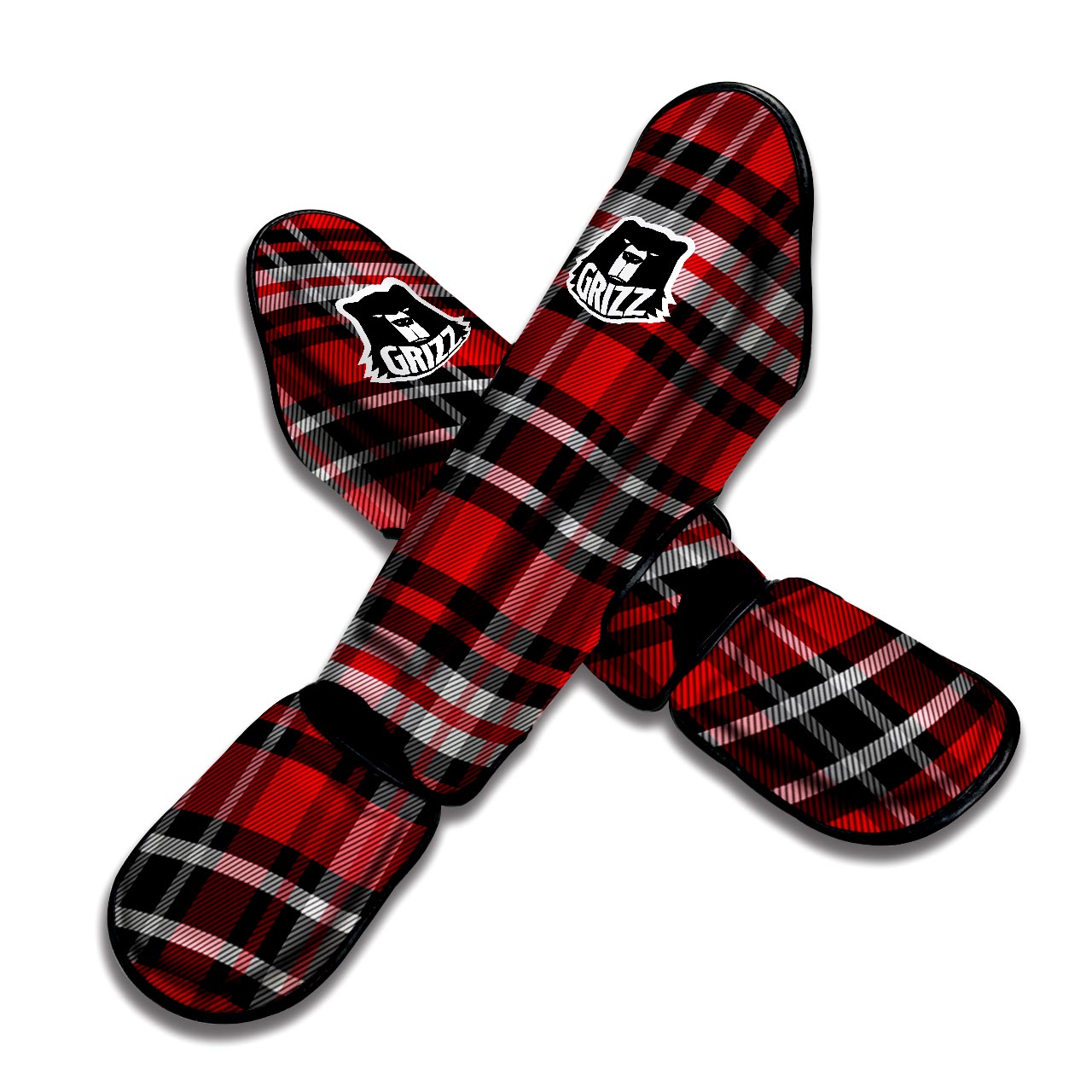 Red Plaid Tartan Print Muay Thai Shin Guard-grizzshop