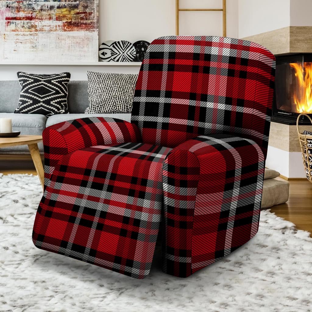 Red Plaid Tartan Print Recliner Cover-grizzshop