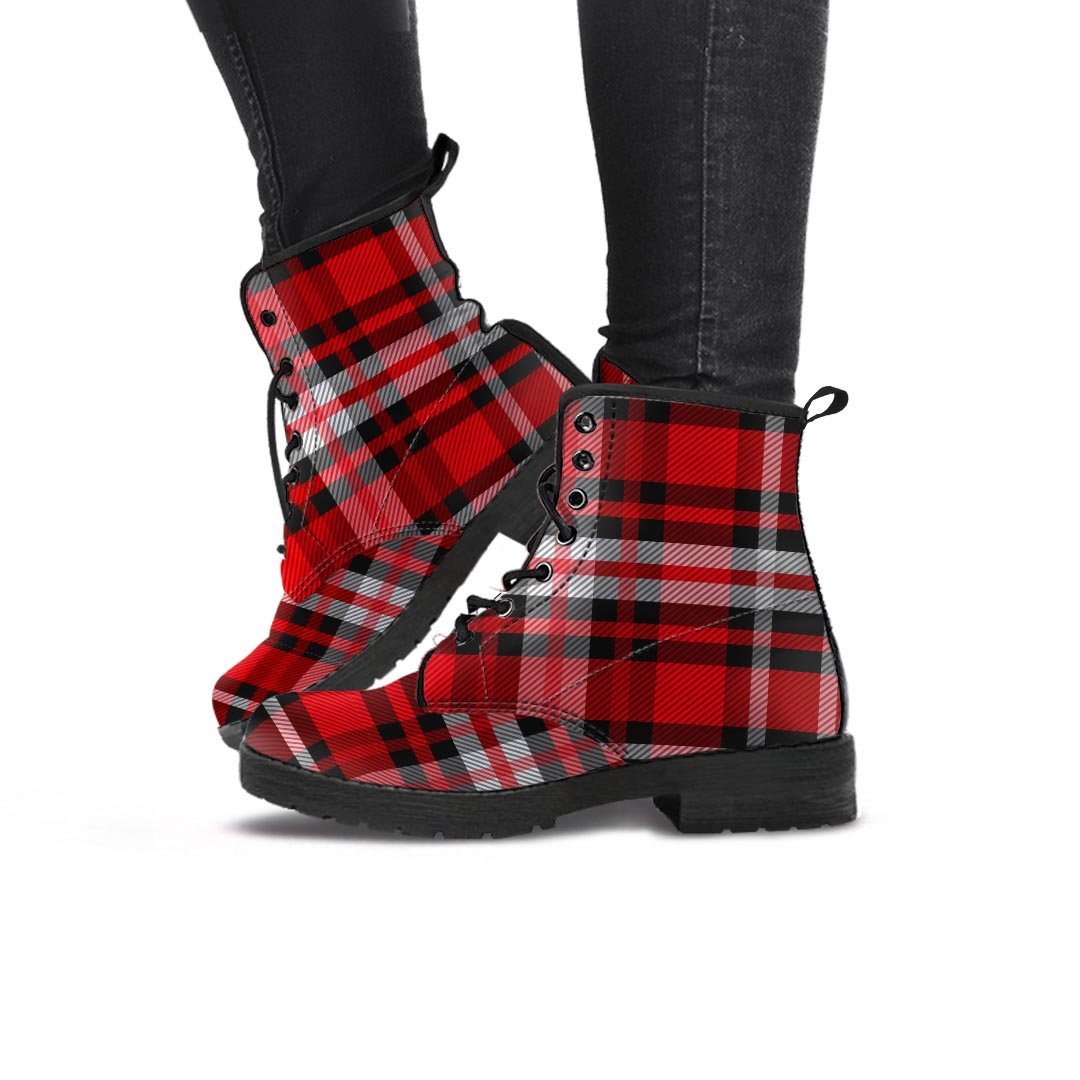 Red Plaid Tartan Print Women's Boots-grizzshop