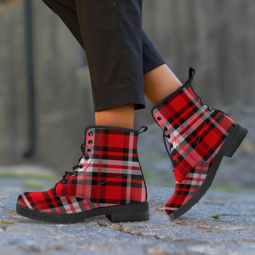 Red Plaid Tartan Print Women's Boots-grizzshop