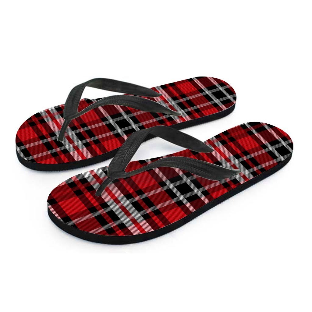 Red Plaid Tartan Print Women's Flip Flops-grizzshop