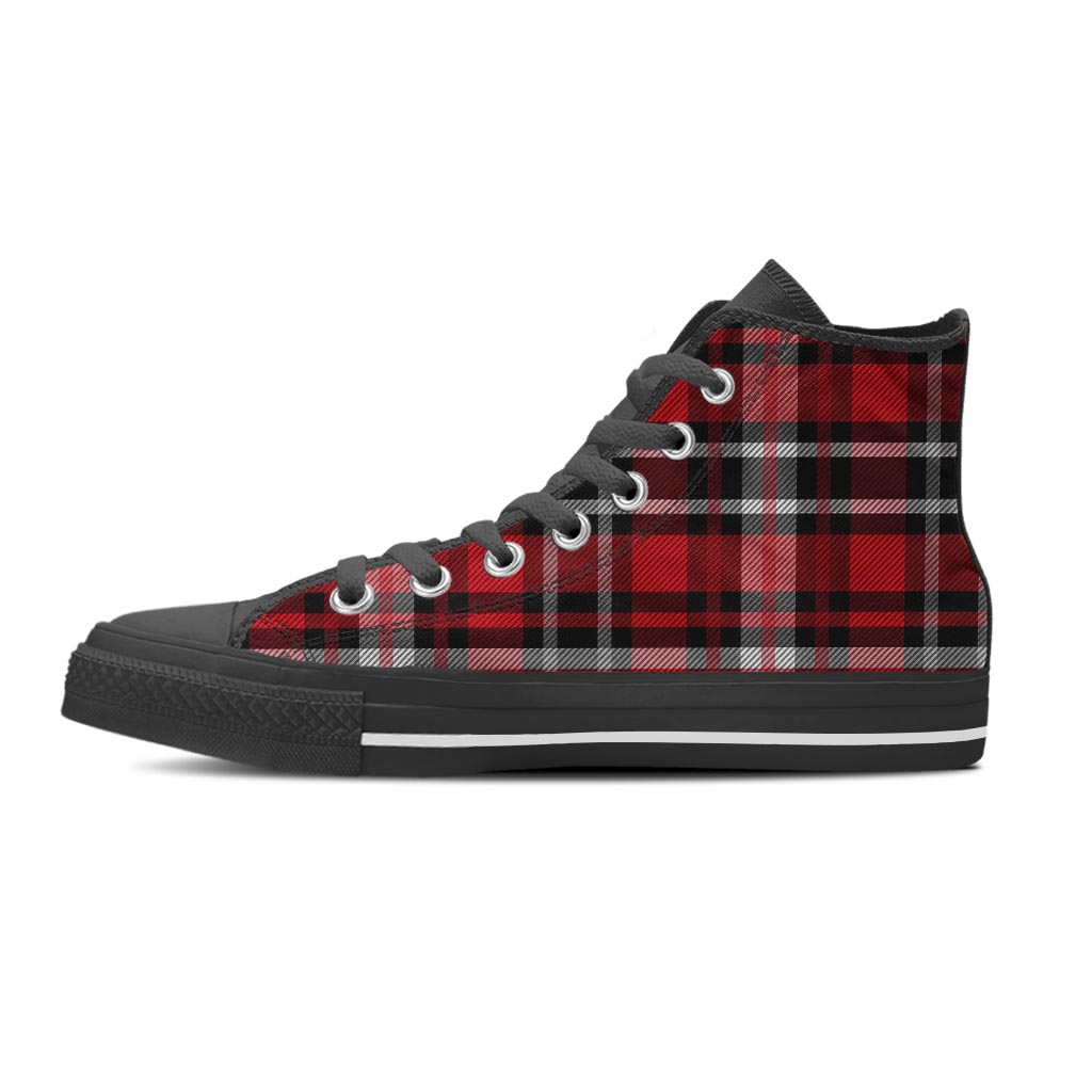Red Plaid Tartan Print Women's High Top Shoes-grizzshop
