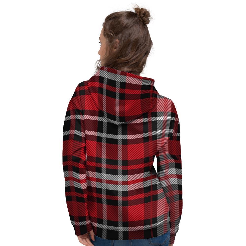 Red Plaid Tartan Print Women's Hoodie-grizzshop