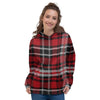 Red Plaid Tartan Print Women's Hoodie-grizzshop