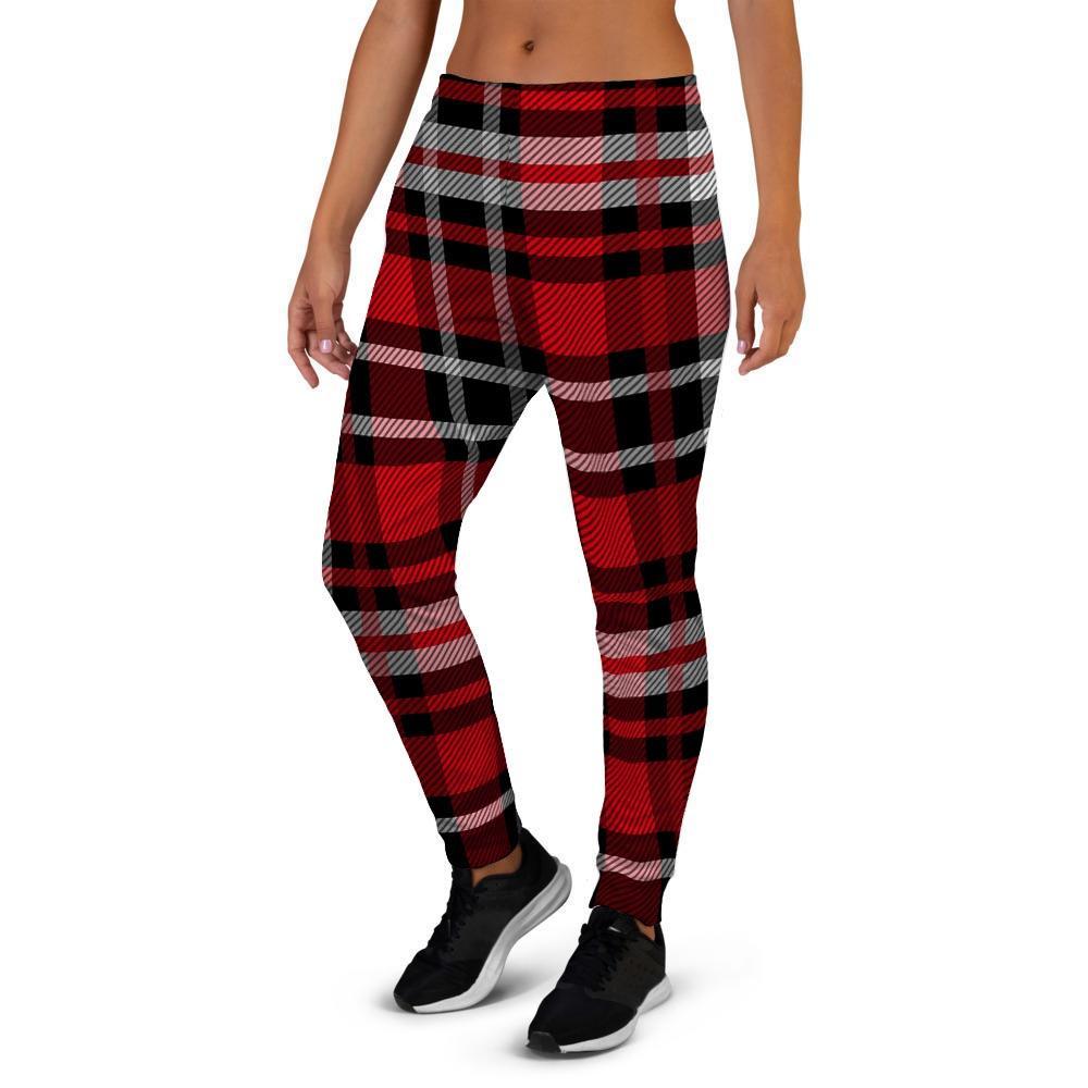 Red Plaid Tartan Print Women's Joggers-grizzshop