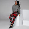 Red Plaid Tartan Print Women's Joggers-grizzshop