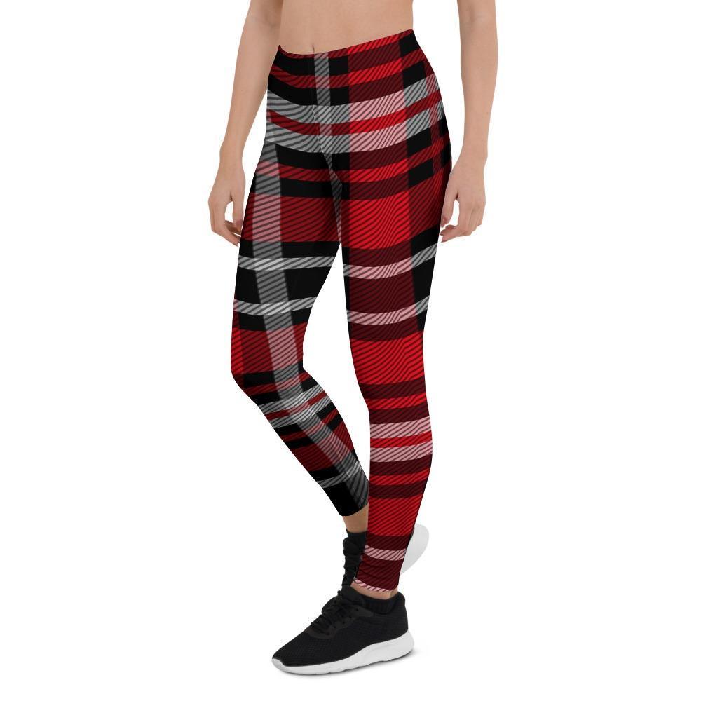 Red Plaid Tartan Print Women's Leggings-grizzshop