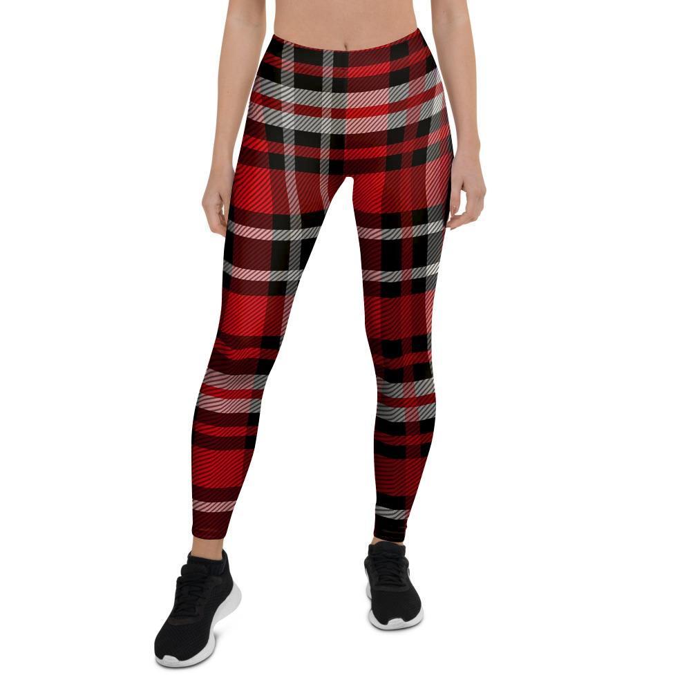 Red Plaid Tartan Print Women's Leggings-grizzshop