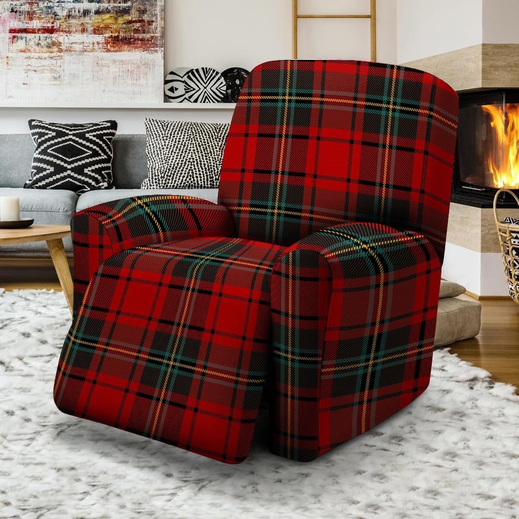 Red Plaid Tartan Recliner Cover-grizzshop