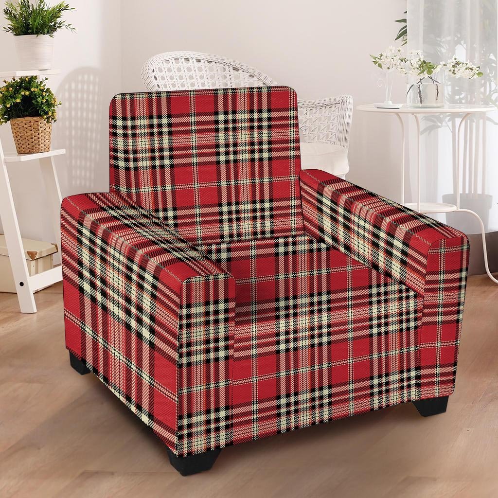 Red Plaid Tartan Scottish Armchair Cover-grizzshop