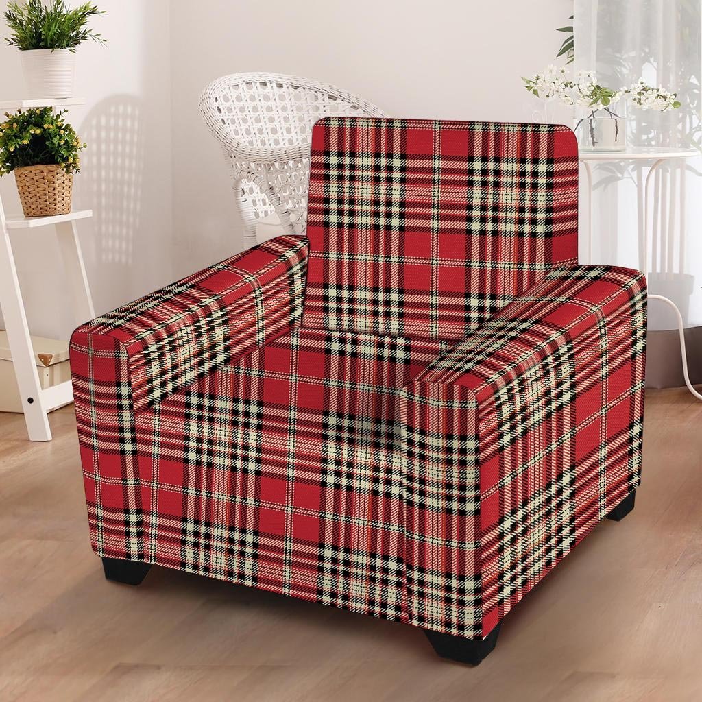 Red Plaid Tartan Scottish Armchair Cover-grizzshop