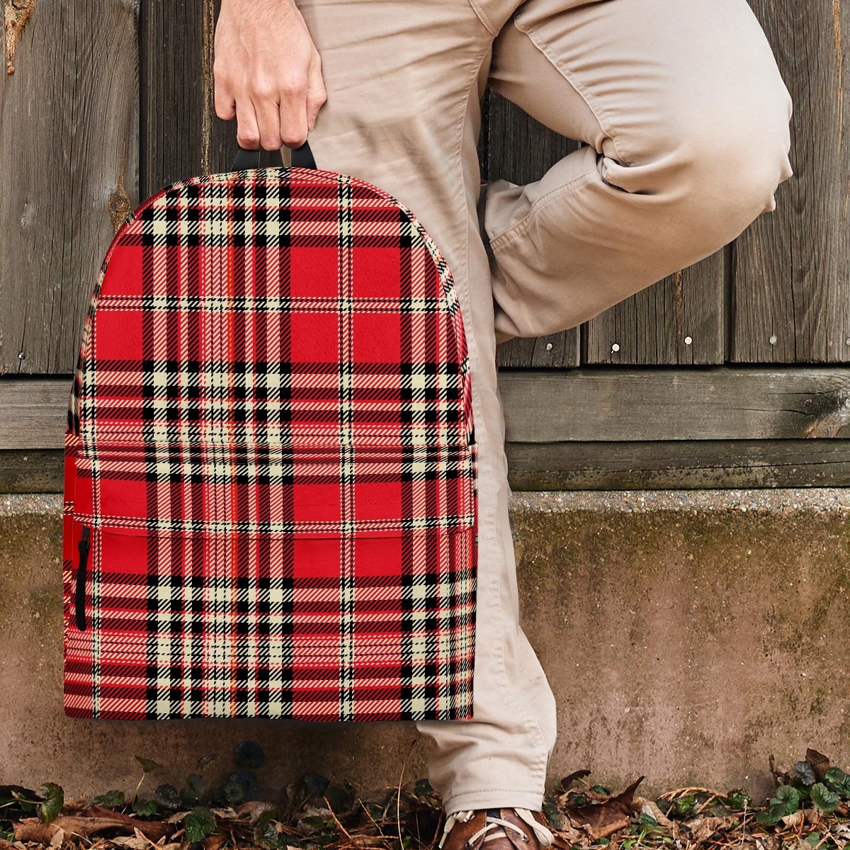 Red Plaid Tartan Scottish Backpack-grizzshop