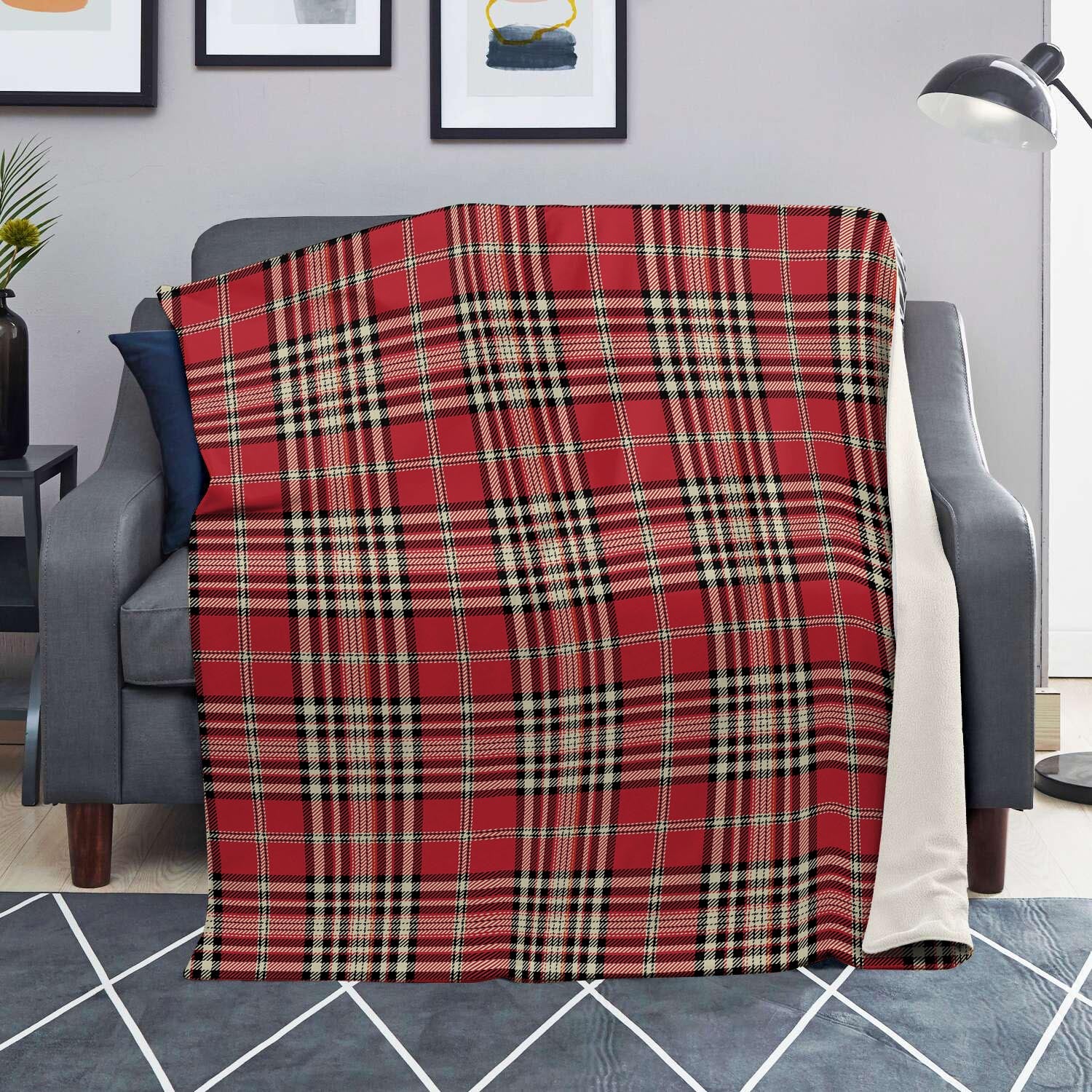 Red Plaid Tartan Scottish Blanket-grizzshop