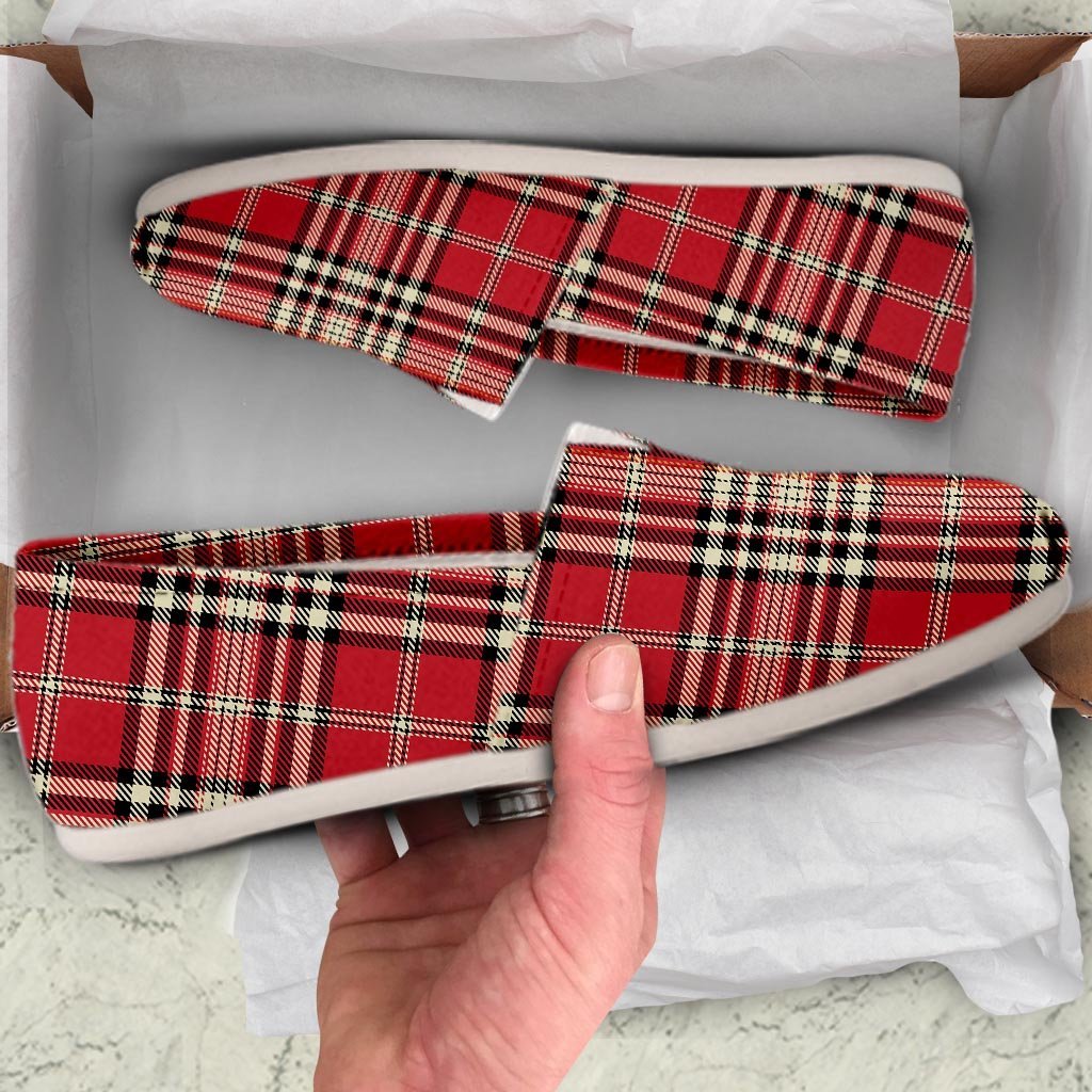 Red Plaid Tartan Scottish Canvas Shoes-grizzshop