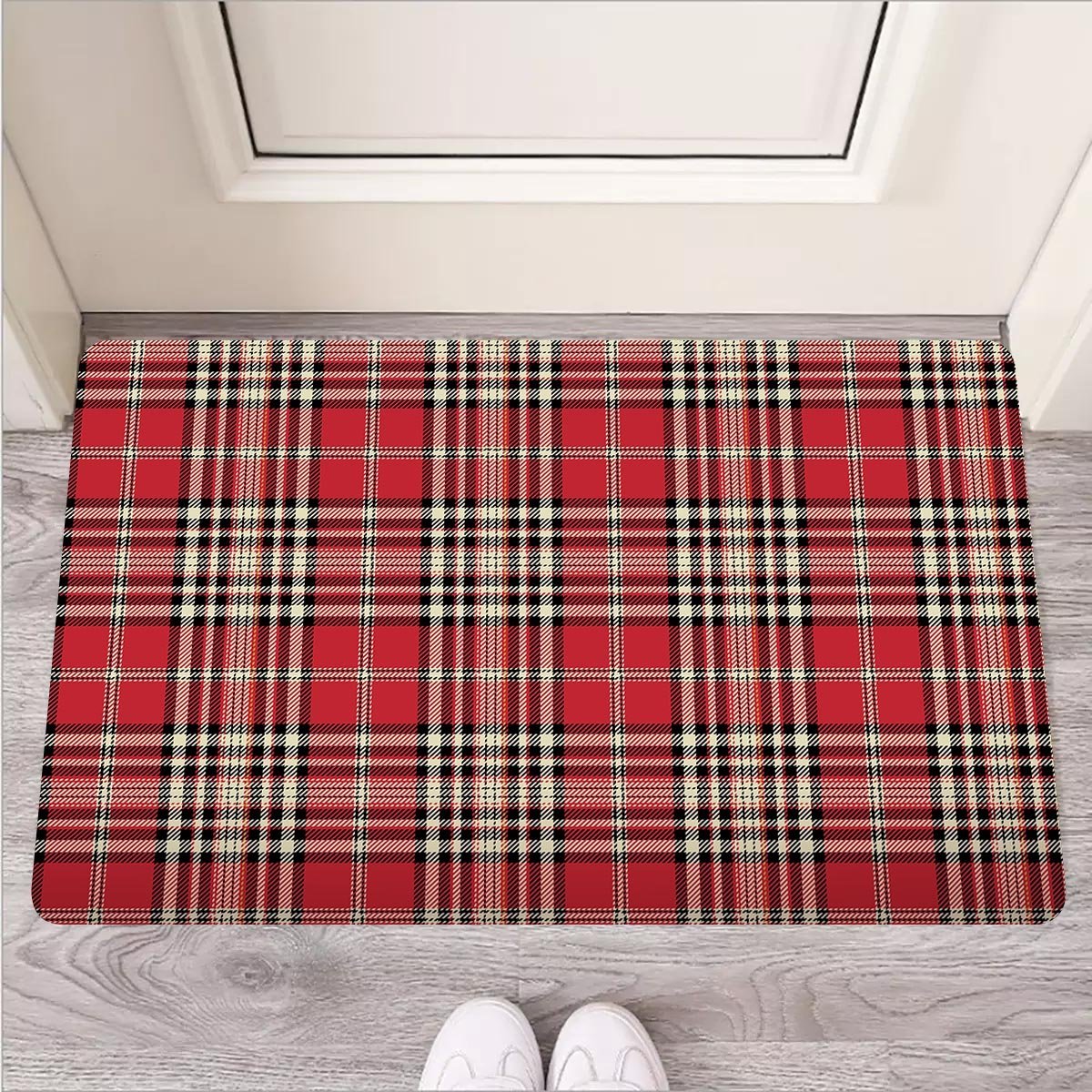 Red Plaid Tartan Scottish Door Mat-grizzshop