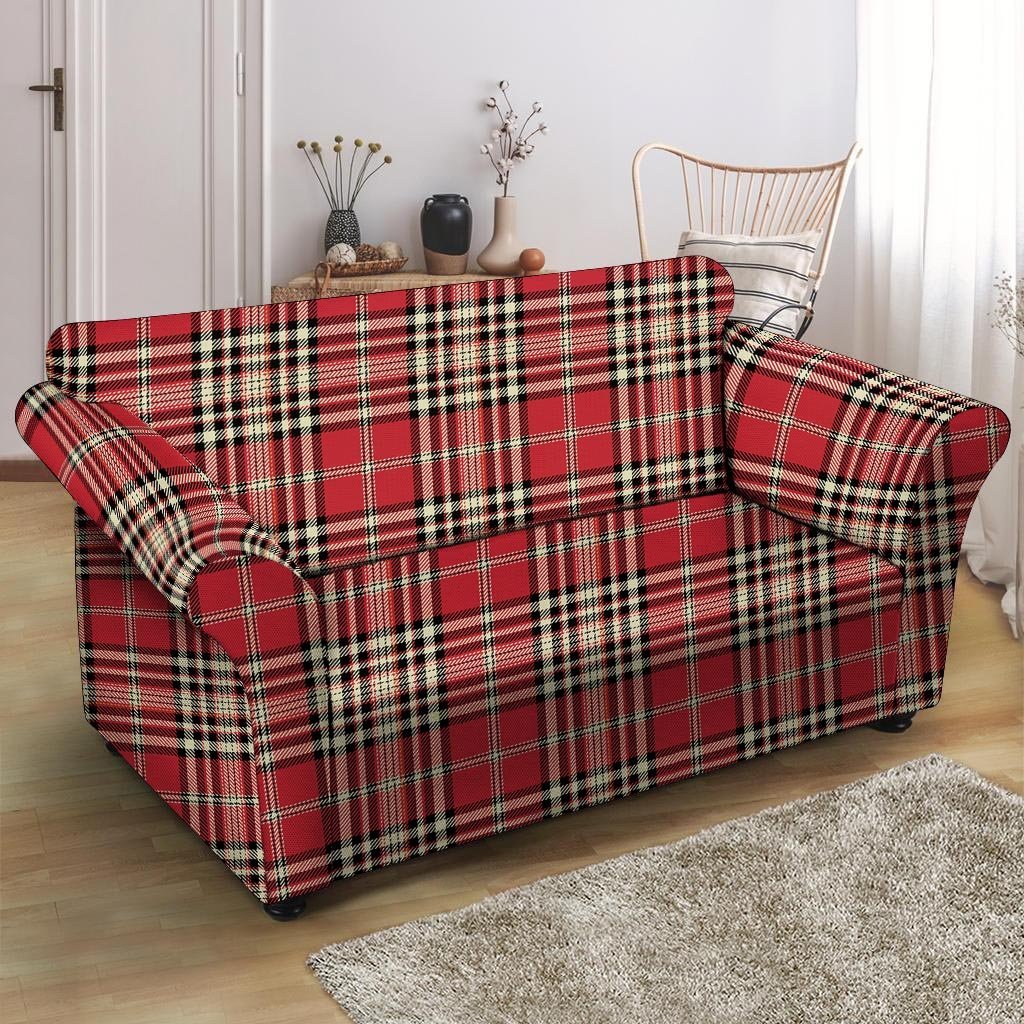 Red Plaid Tartan Scottish Loveseat Cover-grizzshop