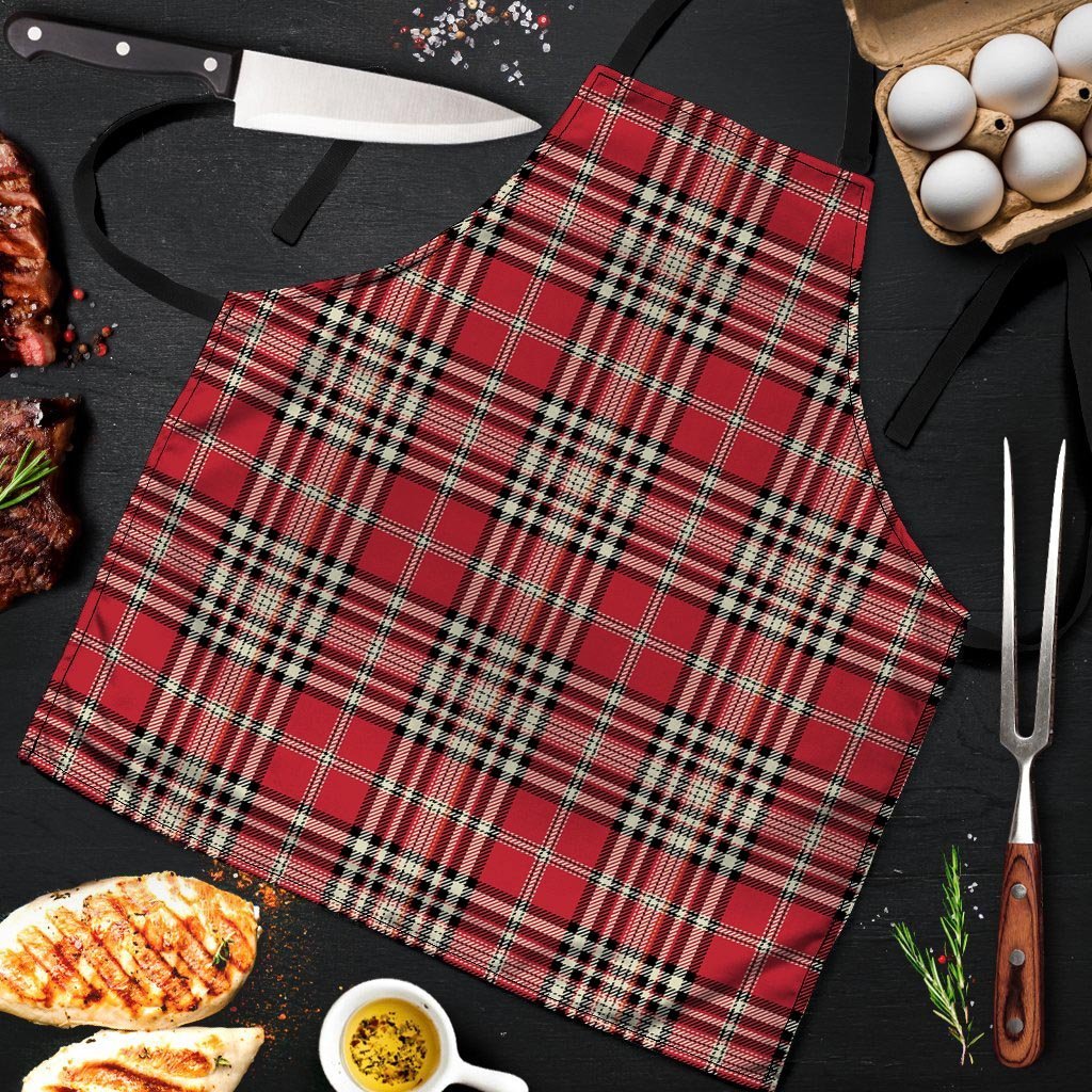 Red Plaid Tartan Scottish Men's Apron-grizzshop