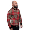 Red Plaid Tartan Scottish Men's Bomber Jacket-grizzshop