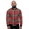 Red Plaid Tartan Scottish Men's Bomber Jacket-grizzshop